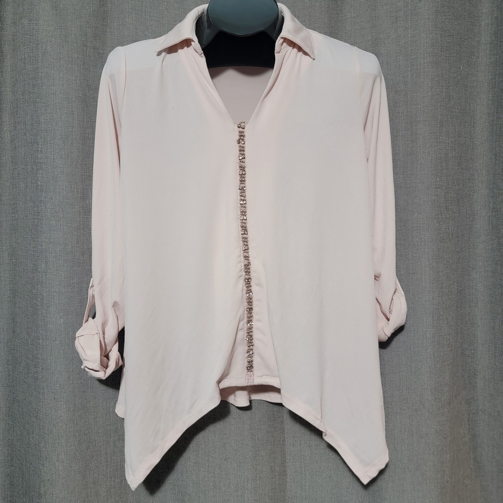 Studio Works Women's Blush Pink Button-Up Top Small